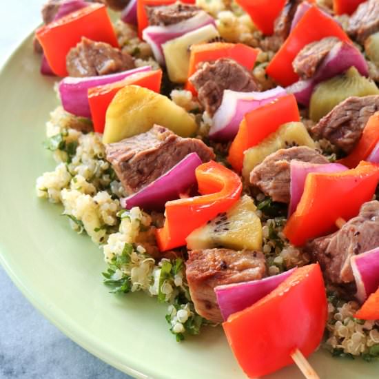 Kiwi Beef Kabobs + Herbed Quinoa - Recipe photo by The Nutrition Adventure