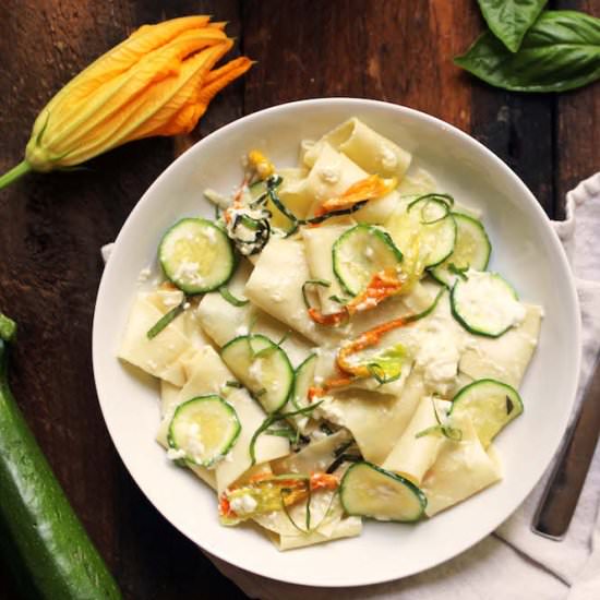 squash blossom & zucchini pasta - Recipe photo by susanstable