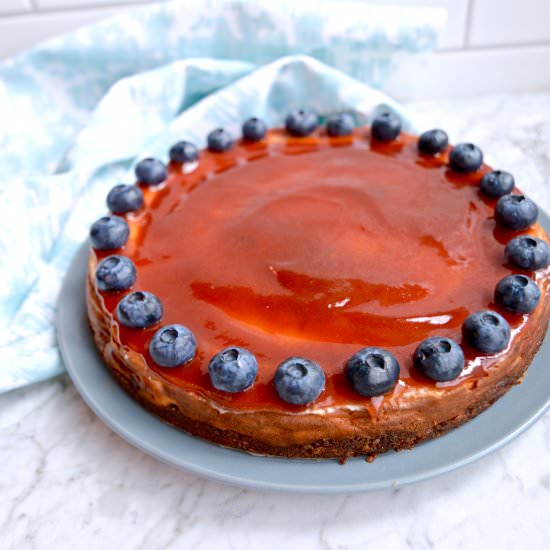 GF Cheesecake with Guava Sauce - Recipe photo by The Kitchen Flamingo