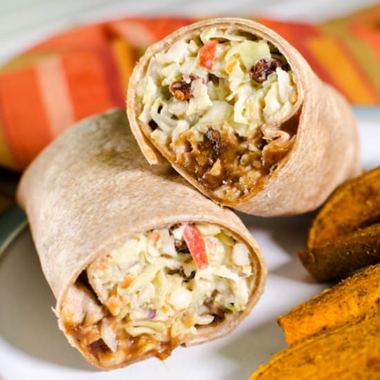 Vegan BBQ Tempeh Coleslaw Wrap - Recipe photo by VeggiePrimer