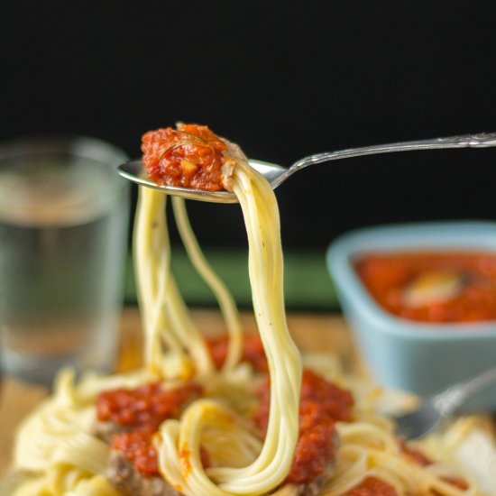Meatballs & Moustache Spaghetti - Recipe photo by rollingspoons