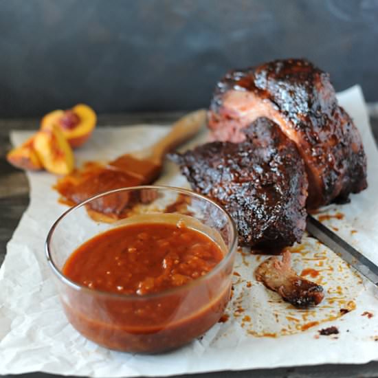 Peach Bacon Bourbon BBQ Sauce - Recipe photo by girlscangrill