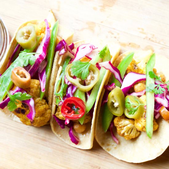 CAULIFLOWER TACOS WITH GARBANZO - Recipe photo by FortheChef