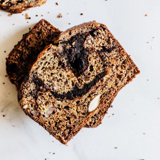 Espresso Fudge Swirled Banana Bread - Recipe photo by thewholebite