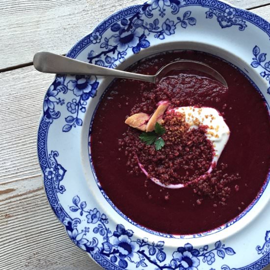 Beetroot soup with mackerel crumble - Recipe photo by Gluts and Gluttony