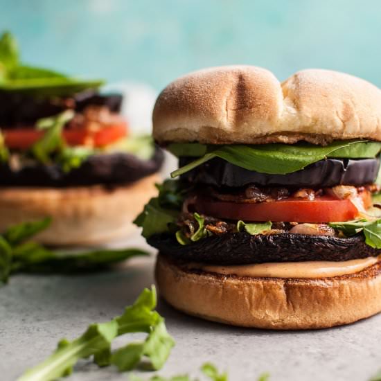Portobello and Eggplant Burger - Recipe photo by saltandlavender