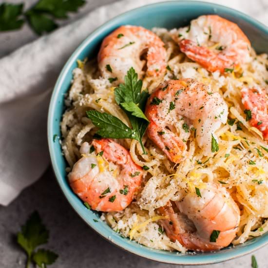 Creamy Lemon Shrimp Spaghetti - Recipe photo by saltandlavender