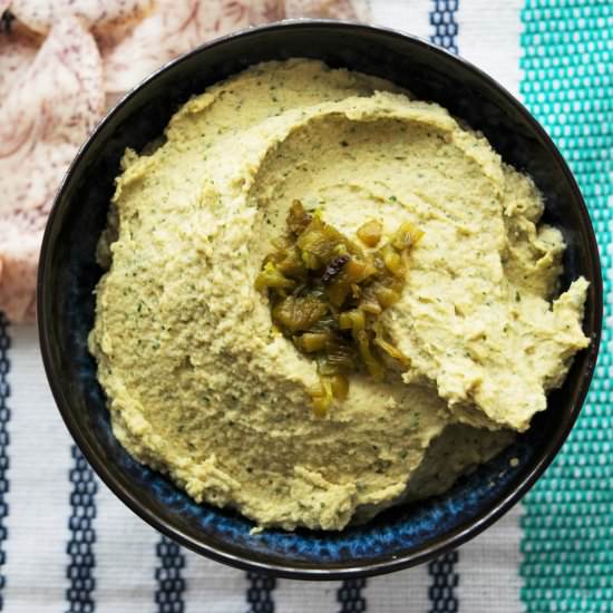 Hatch Chile and Cilantro Hummus - Recipe photo by GeeksWhoEat