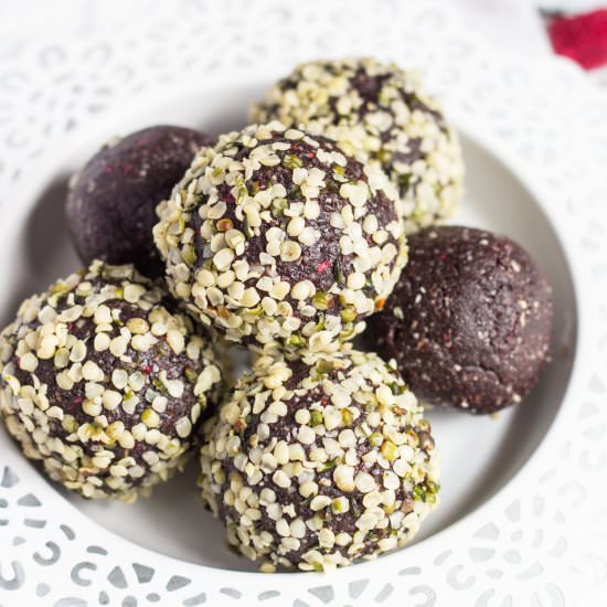 Chocolate Raspberry Bliss Balls - Recipe photo by thecookspyjamas