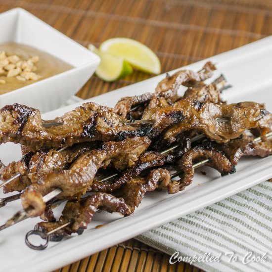 Beef Skewers with Peanut Sauce - Recipe photo by Compelled To Cook