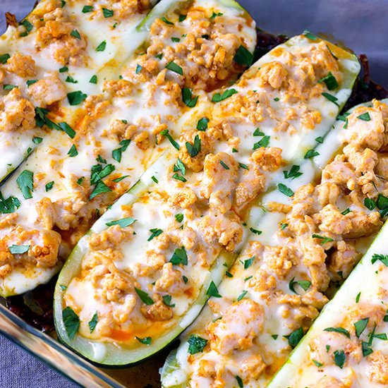 Buffalo Chicken Zucchini Boats - Recipe photo by The Wholesome Dish