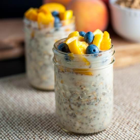 Peach and Blueberry Overnight Oats - Recipe photo by Flavour and Savour