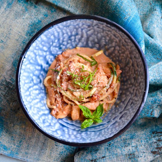 Zoodles + Sundried Tomato Sauce - Recipe photo by The Kitchen Flamingo
