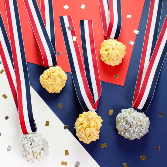 Olympic Medal Popcorn Balls - Recipe photo by abeautifulmessblog
