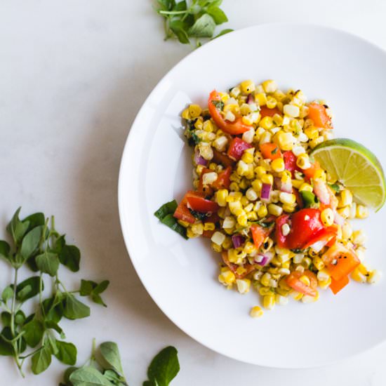 Grilled Corn + Bell Pepper Salad - Recipe photo by coffeeandcrumbs
