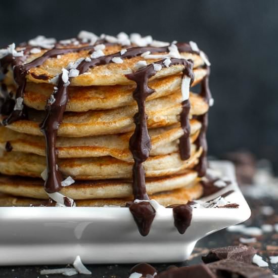 Almond Joy Greek Yogurt Pancakes - Recipe photo by runningwithspoons