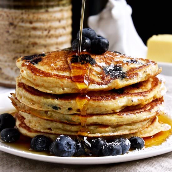 Cornmeal Blueberry Pancakes - Recipe photo by the hungry bluebird