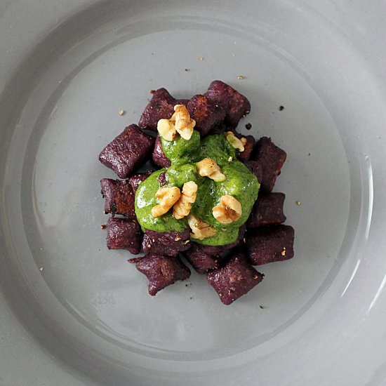 Kale Pesto and Purple Gnocchi - Recipe photo by cravethegood