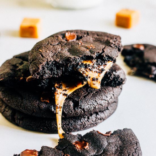 Caramel Filled Chocolate Cookies - Recipe photo by thewholebite