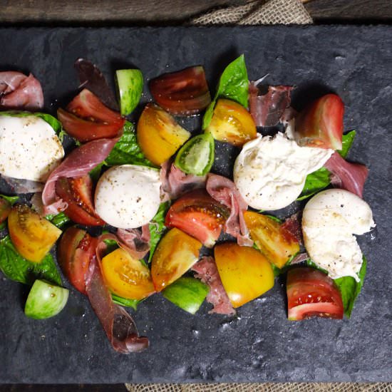 Tomato, Prosciutto & Burrata Cheese - Recipe photo by susanstable