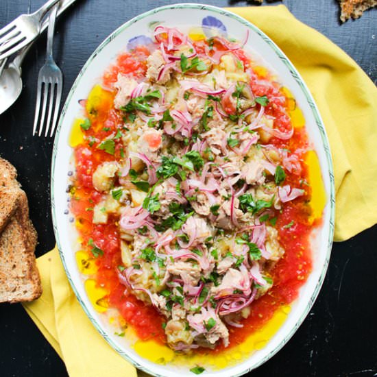 Charred eggplant, tuna, tomato - Recipe photo by My Little Expat Kitchen