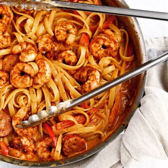 Cajun Shrimp and Andouille Pasta - Recipe photo by the hungry bluebird
