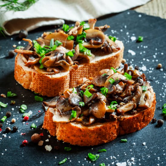 Wild Mushroom Bruschetta - Recipe photo by VeganKitchn