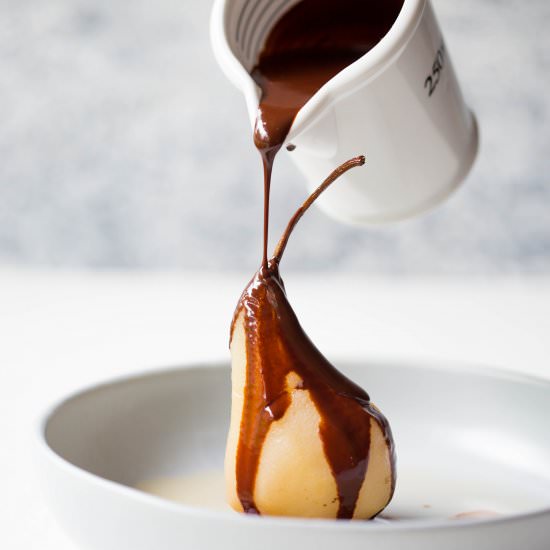 Chocolate Tea Poached Pears - Recipe photo by Wholesome Patisserie