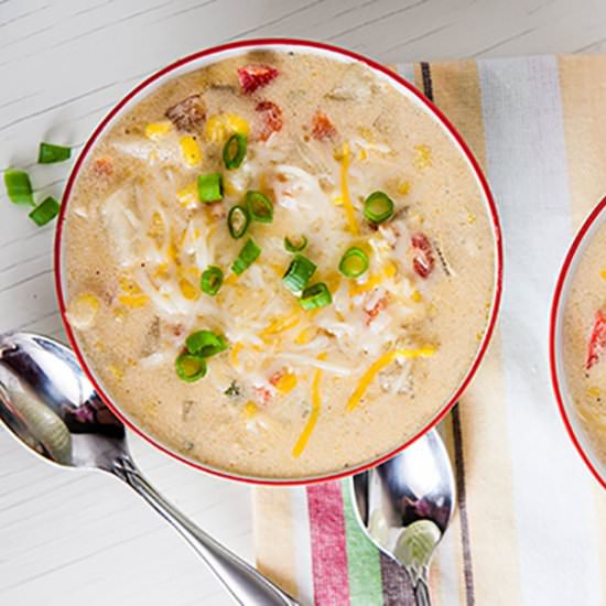 Cheesy Vegetarian Corn Chowder - Recipe photo by SeasonedSprinkles
