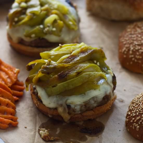 Chopped Hatch Pepper Burgers - Recipe photo by cookingforkeeps