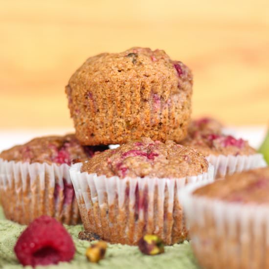 Pistachio Pear Raspberry Muffins - Recipe photo by cupcakesfordinner
