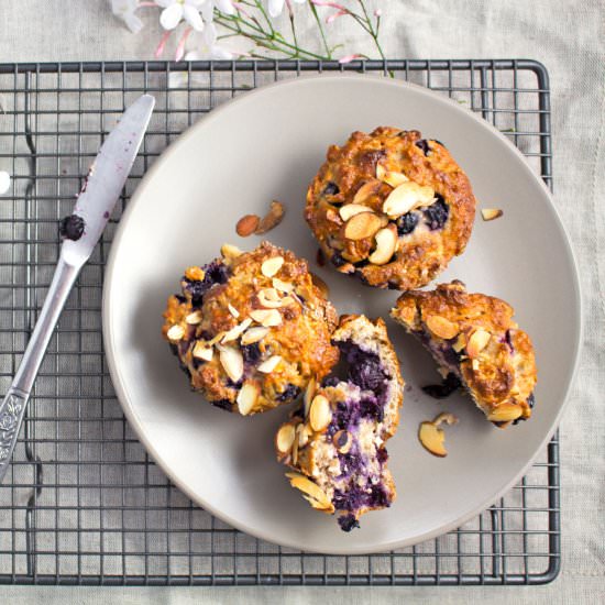 Whole-Wheat Blueberry & Oat Muffins - Recipe photo by almondtozest.com