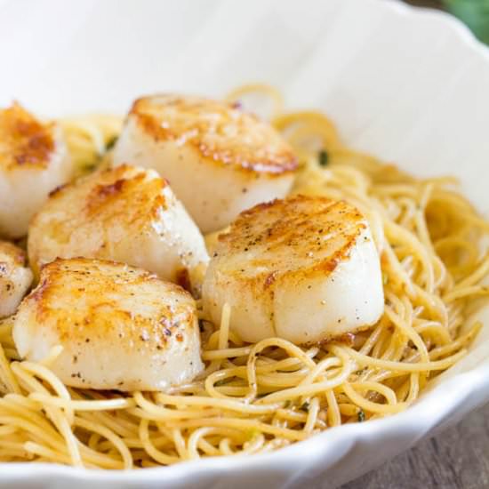 Tequila Lime Seared Scallops Pasta - Recipe photo by Shineshka