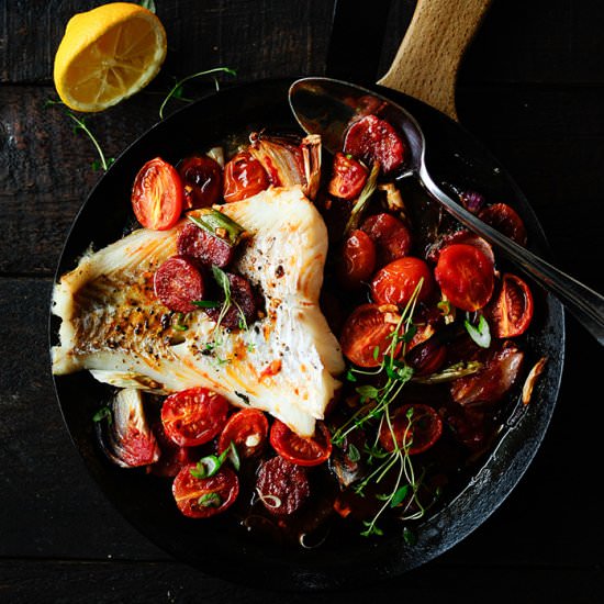 Baked Cod with Chorizo - Recipe photo by servingdumplings