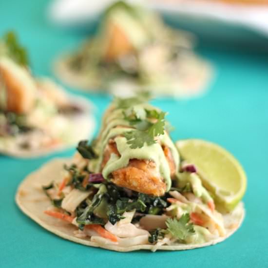 Crispy “Beer” Battered Fish Tacos - Recipe photo by HealthNut Nutrition