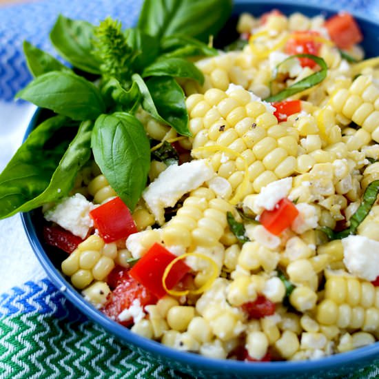 Corn Salad with Basil & Queso Fresco - Recipe photo by vintagekitty