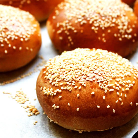 Sesame Seed Brioche Buns - Recipe photo by SupperintheSuburbsN14
