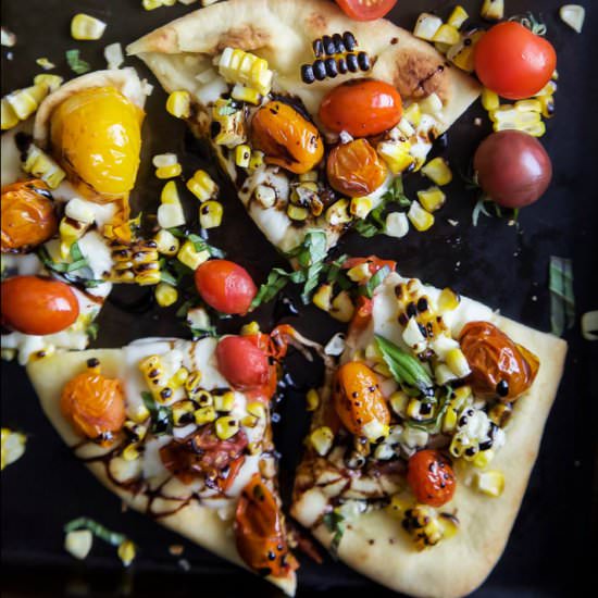 Charred Corn Caprese Flatbread - Recipe photo by joyfulhealthyeats