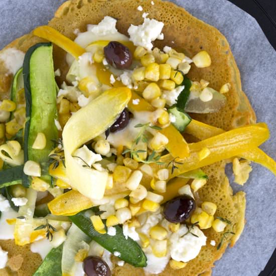 Zucchini Corn and Feta Socca Pizza - Recipe photo by saltandserenity