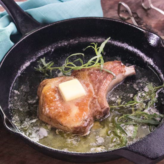 Pork with Peach & Tarragon Cherries - Recipe photo by FortheChef