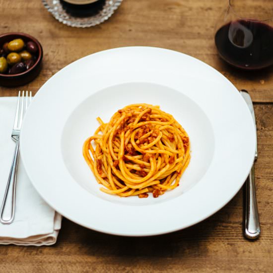 Pasta all'Amatriciana - Recipe photo by thetasteSF