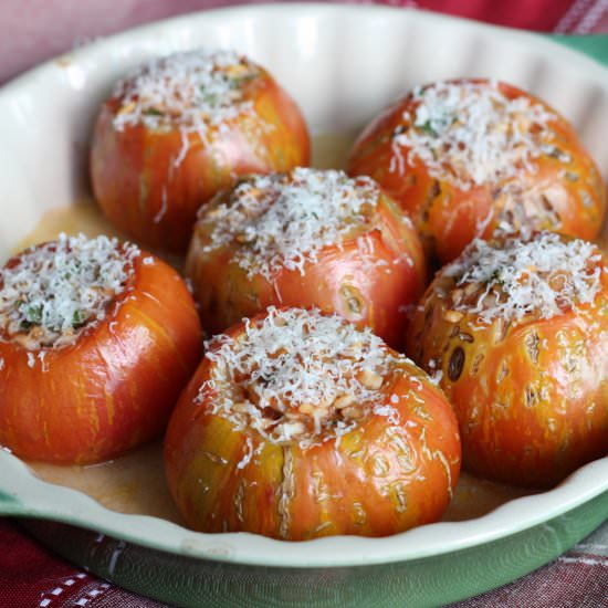 Rice-Stuffed Tomatoes - Recipe photo by adashofzest