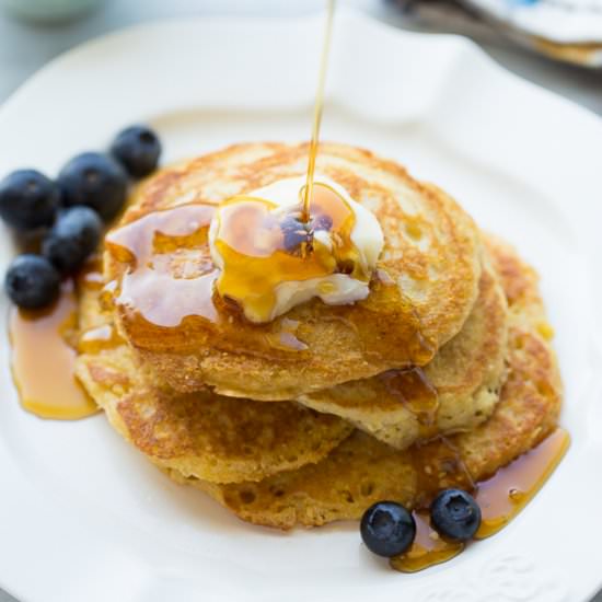 GF Cornmeal Sour Cream Pancakes - Recipe photo by meaningfuleats