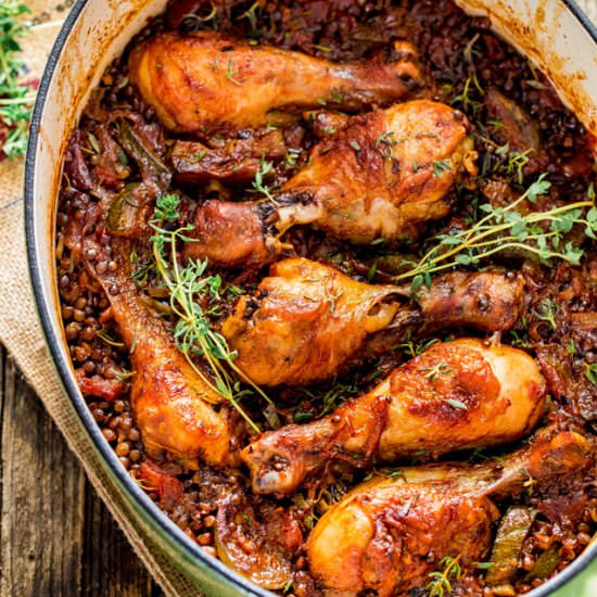Chicken Drumsticks with Beluga Lentils - Recipe photo by jocooks