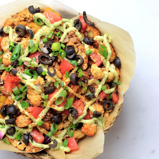 Loaded Paleo Cauliflower Nachos - Recipe photo by My PCOS Kitchen