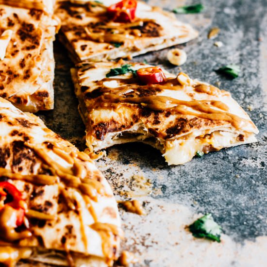 Thai Peanut Chicken Quesadillas - Recipe photo by thewholebite