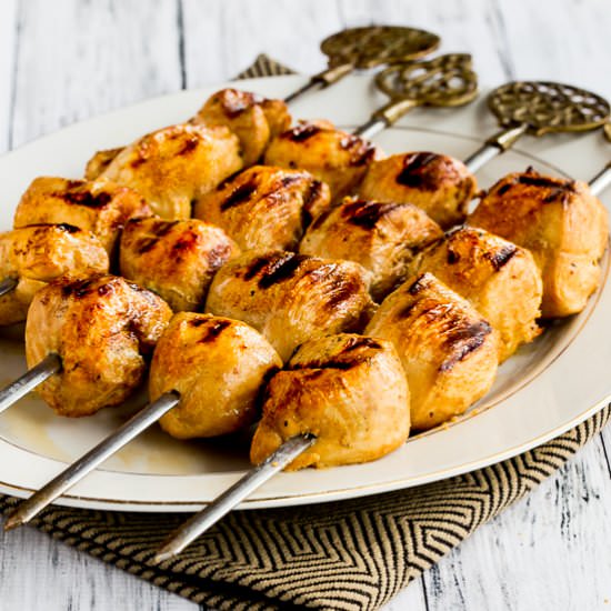 Chicken Kabobbs with Asian Marinade - Recipe photo by kalynskitchen