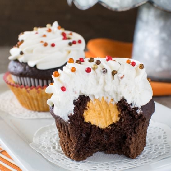 Chocolate Pumpkin Cream Cupcakes - Recipe photo by BruCrewLife