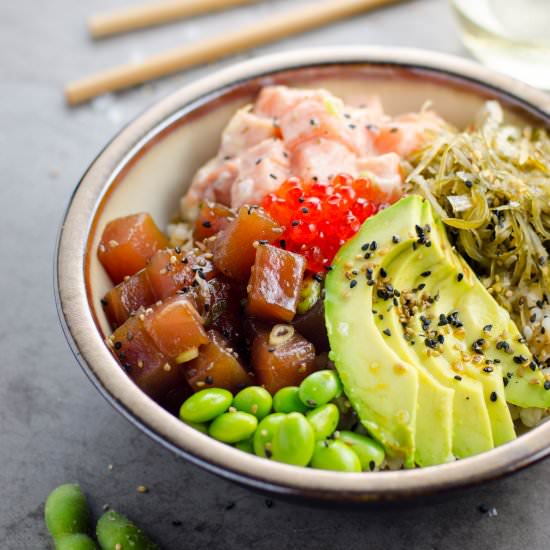 Brown Rice Tuna + Salmon Poke Bowls - Recipe photo by umamigirl