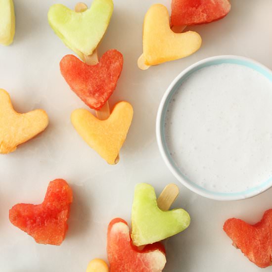 Heart Melon Sticks & Fruit Dip - Recipe photo by GlitterandBubbles